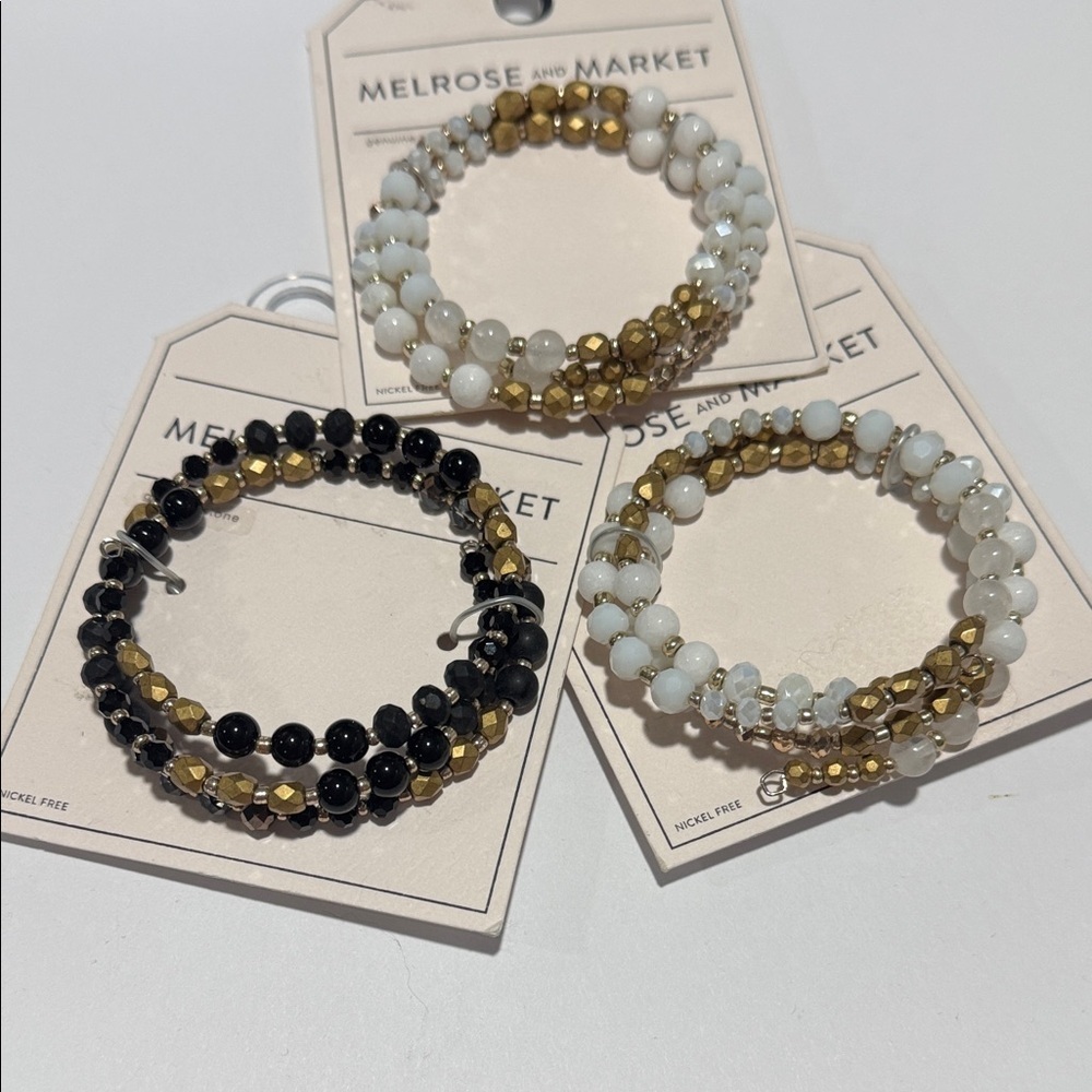 Melrose and Market Gold Black & White Beaded Bracelets 3 sets NeW twist gift